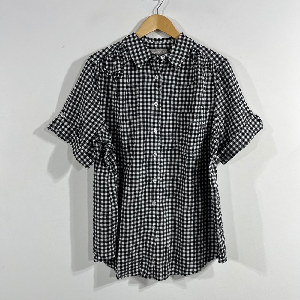 Woman Within Boho Cottagecore Gingham Button Down Shirt Cotton 18/20 Large 90s
